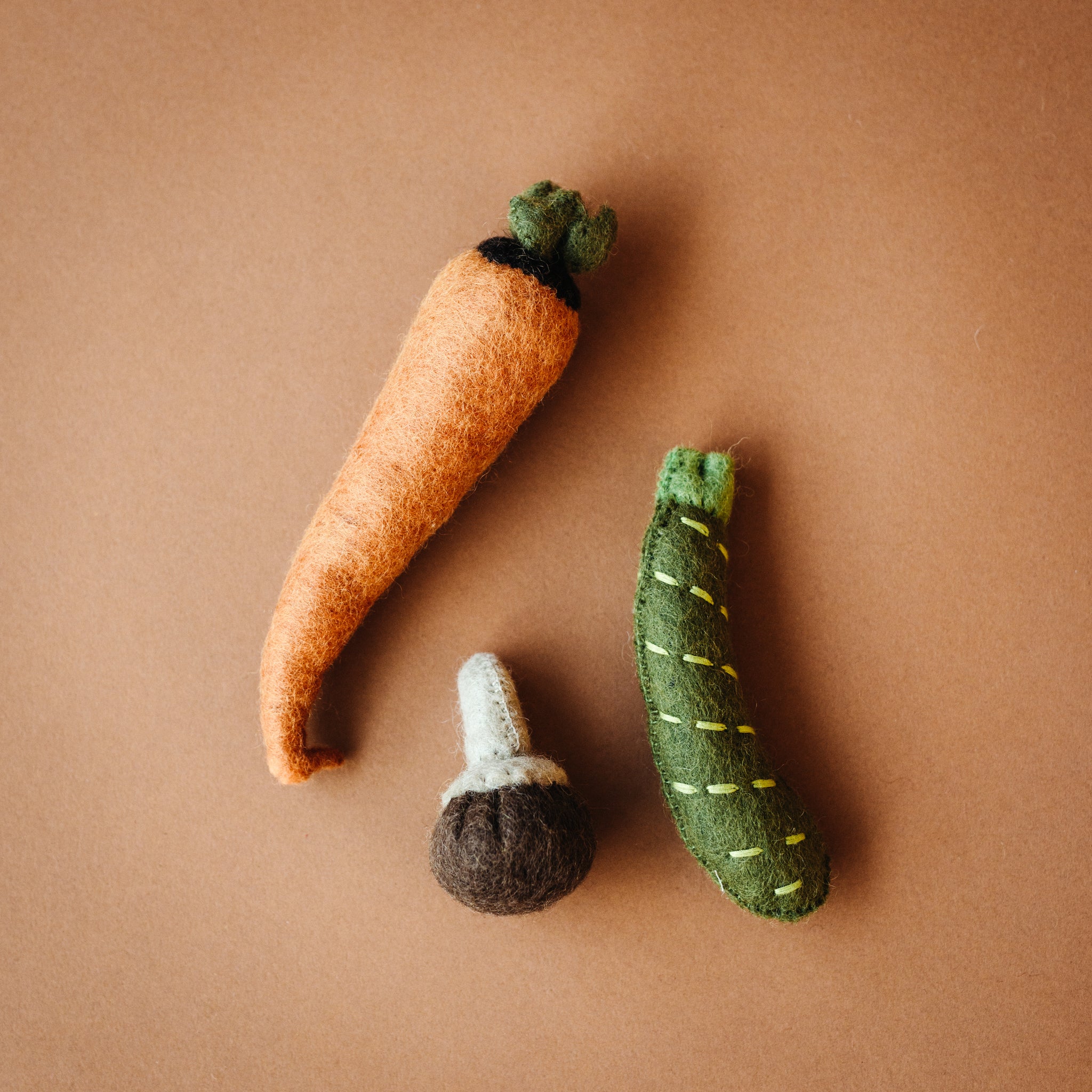 Wool Felt Set: Carrot, Zucchini and Mushroom